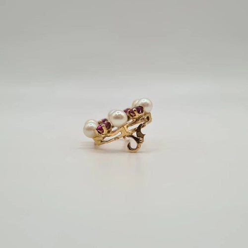 Broche Broche or rose, saphir rose, perles de culture 58 Facettes