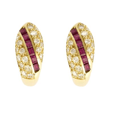 Boucles d'oreilles Boucles d'oreilles en or jaune et blanc 18K, rubis et diamants 58 Facettes 58FC128