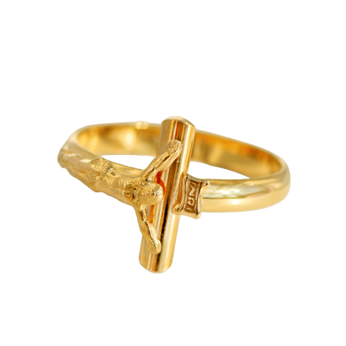 Bague 56 Bague vintage à motif crucifix en or jaune 18 carats 58 Facettes