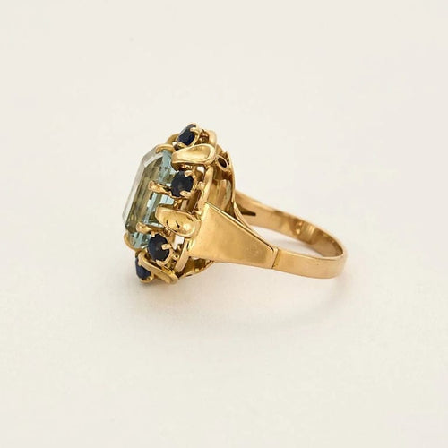 Bague 55 Bague cocktail en or rose et aigüe-marine, saphirs bleus 58 Facettes MB3