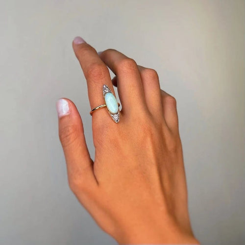 Bague 60 Bague Art Déco - Or, platine, diamants et opale 58 Facettes 250234R
