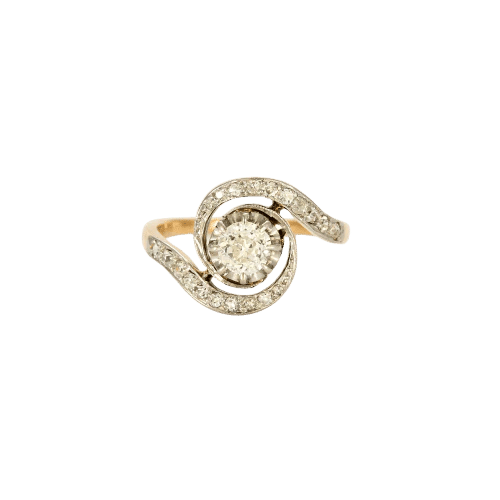 Bague 51 Bague Tourbillon en or jaune et gris 18k et diamants 58 Facettes LJ6