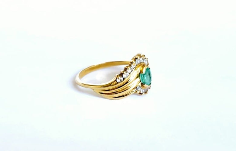 Bague 54 Bague bandeau émeraude et diamants en or jaune 18k 58 Facettes