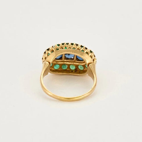Bague 54.5 Bague or jaune, saphir, diamants et émeraudes 58 Facettes GU282