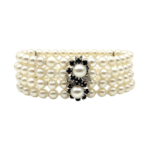 Bracelet Bracelet en or blanc 750 avec perles, saphirs et diamants 58 Facettes Z15B51498