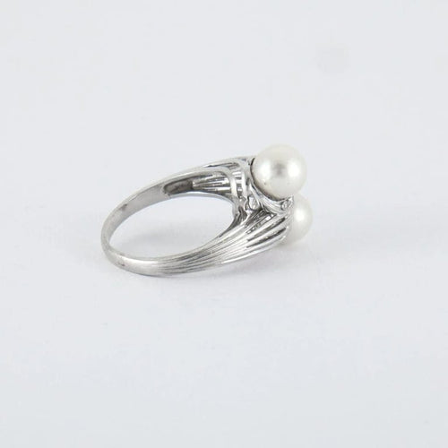 Bague 54 Bague Toi et Moi en or gris 18k, perles de culture et diamants 58 Facettes ALGU20