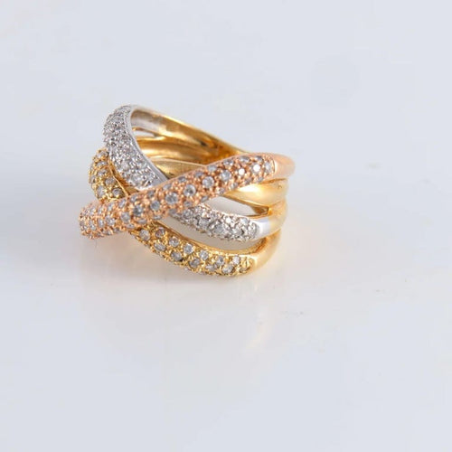 Bague 47 Bague Croisée 3 ors pavage Diamants 58 Facettes FM117