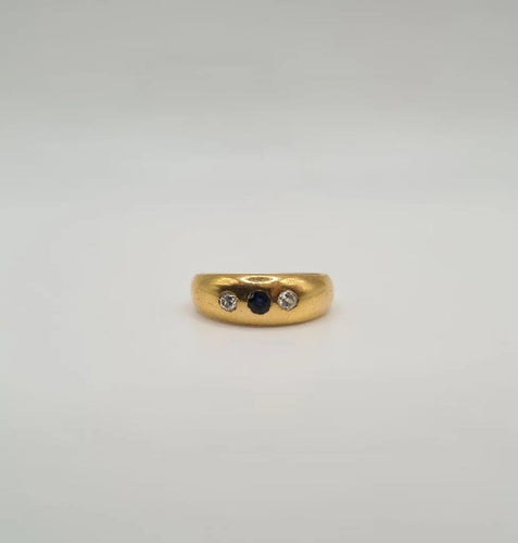 Bague 50 Bague or jaune sertie de diamants et d’un saphir 58 Facettes