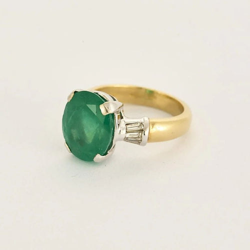 Bague 56 Bague - Bague godronnée en or jaune et blanc 18k, émeraude et diamants 58 Facettes LJ24-1