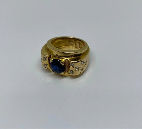 Bague 50 Bague Art Déco or jaune avec saphir et diamants 58 Facettes