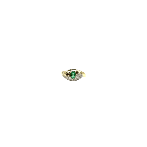 61 Bague en or jaune 750 avec émeraude et diamants 58 Facettes Z15B51783