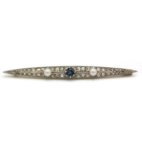 Broche Broche or jaune platine, diamants, saphir et perles 58 Facettes 240340R