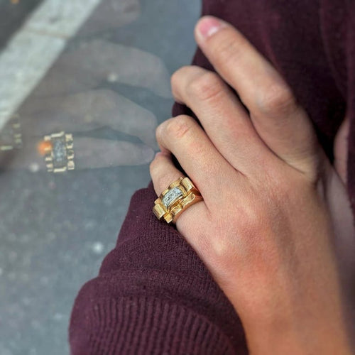 Bague 49 Bague Tank - Or jaune, Platine & Diamants 58 Facettes 250067SP