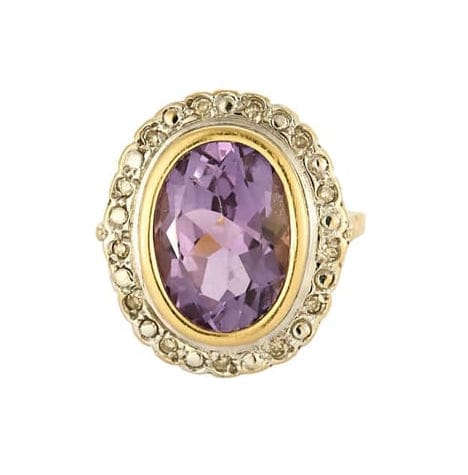 Bague 49.5 Bague pompadour en or jaune et blanc 18K avec améthyste et diamants 58 Facettes 58FC168