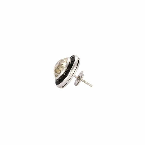 Boucles d'oreilles Boucles d'oreilles - Entourage d'onyx en or gris 18k et diamants 58 Facettes LJ20