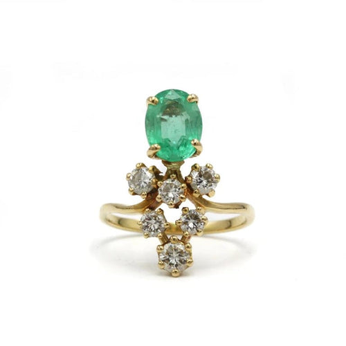 Bague 51.5 Bague Duchesse - Or jaune, Emeraude & Diamants 58 Facettes 250412R