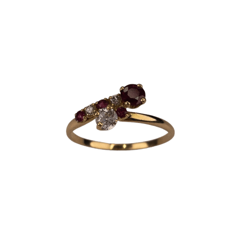 Bague 53 Bague rubis et diamants 0,04 ct en or jaune 18 carats 58 Facettes 250225