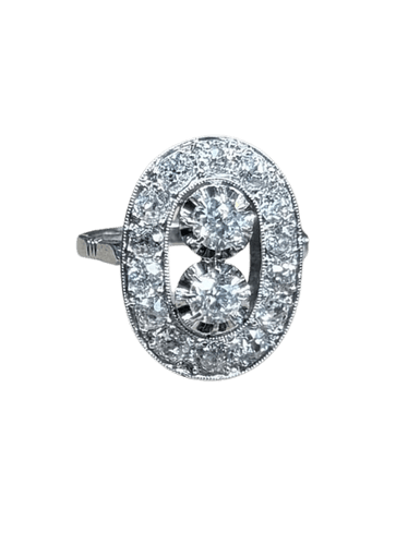 Bague 54 Art déco - Bague ovale en platine et diamants 58 Facettes 123