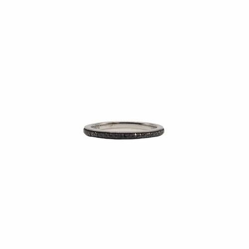 Bague 53 Demi-alliance or blanc sertie de diamants noirs 58 Facettes