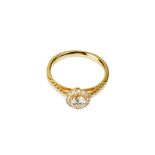 Bague 52.5 Bague halo en or jaune 18 carats avec diamants 58 Facettes 2952