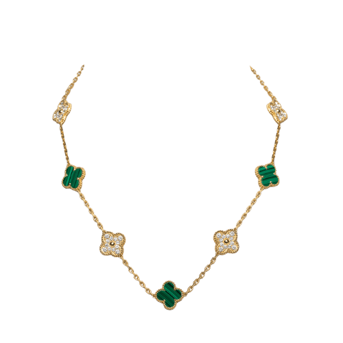 Collier Van Cleef & Arpels Alhambra - Collier 10 motifs en or jaune, malachite et diamants 58 Facettes 2.19247