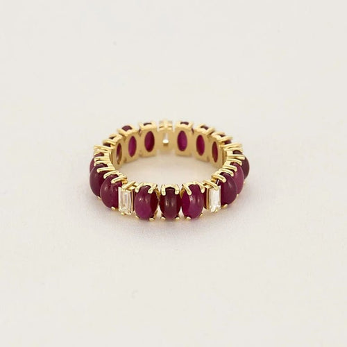 Bague 51.5 Alliance sertie de rubis cabochon et diamants en or jaune 18k 58 Facettes RNG3474