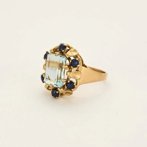 Bague 55 Bague cocktail en or rose et aigüe-marine, saphirs bleus 58 Facettes MB3