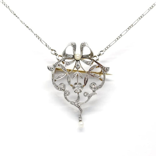 Collier Collier broche or jaune platine perle diamants 58 Facettes 190144R