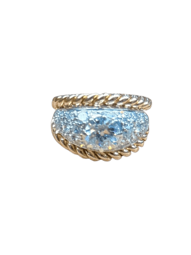 Bague 50 Bague bandeau double jonc torsadé en or blanc et or rose, diamants 58 Facettes bM