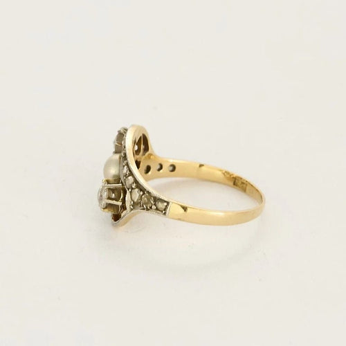 Bague 52 Bague motif ajouré en or jaune 18k, platine, diamants et perle grise 58 Facettes DADB-01
