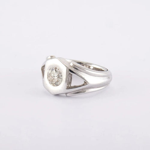 Bague 55 / Blanc/Gris / Or 750 Bague Solitaire Diamant 0.93 carat 58 Facettes 140121R