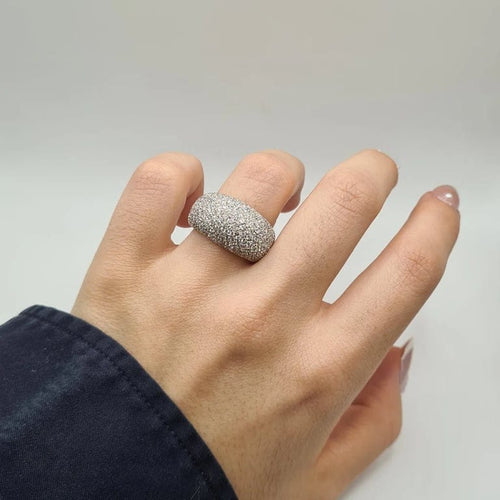 Bague 54.5 Bague bombée or blanc sertie de diamants naturels 58 Facettes