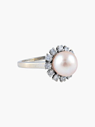 Bague 48.5 Bague or blanc perle et diamants 58 Facettes 2069