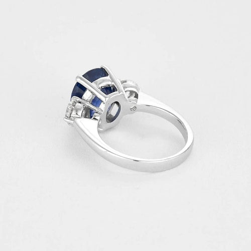 Bague 53 Bague - Bague saphir ovale 6,05 ct en or blanc 18k et diamants 58 Facettes LJ20-9