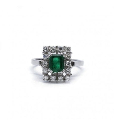Bague 57 / Blanc/Gris / Or 750 et Platine 950 Bague Emeraude Et Diamants 58 Facettes R210004