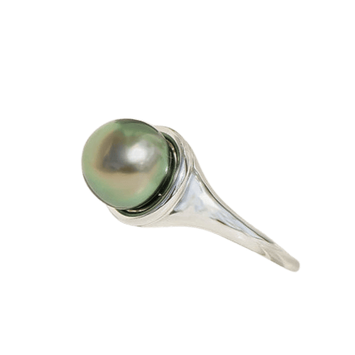 Bague 57 Bague vintage en or blanc 14 ct avec perle de culture de Tahiti 58 Facettes