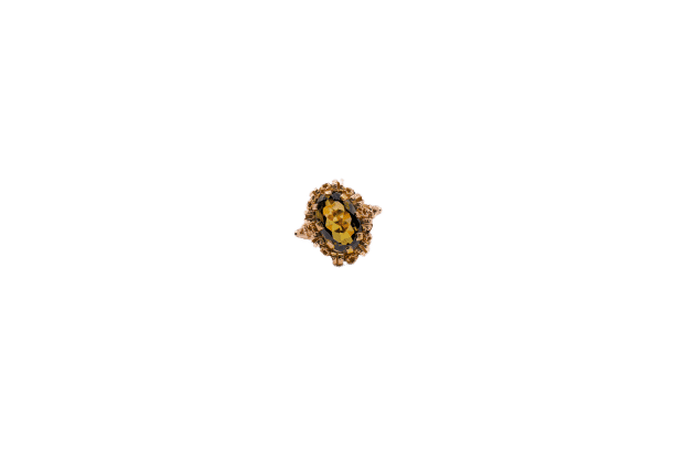 Bague 57 Bague vintage dentelle or jaune, Quartz fumé 58 Facettes 4651