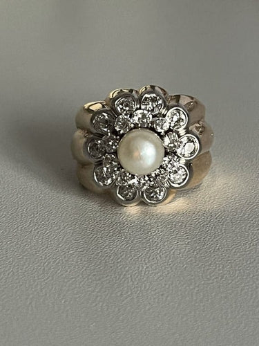 Bague 57 Bague Or Godronné Perle Diamants 58 Facettes 5082