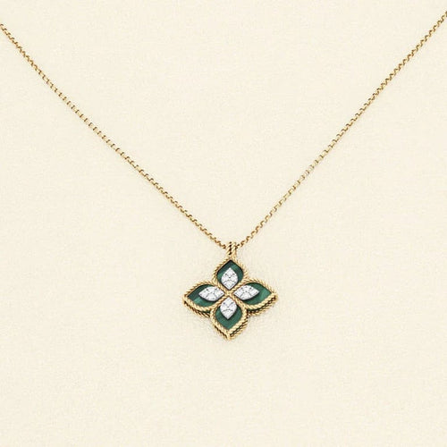 Collier Collier Roberto Coin Princess Flower Or rose, Diamants et Malachite 58 Facettes OC-63900026