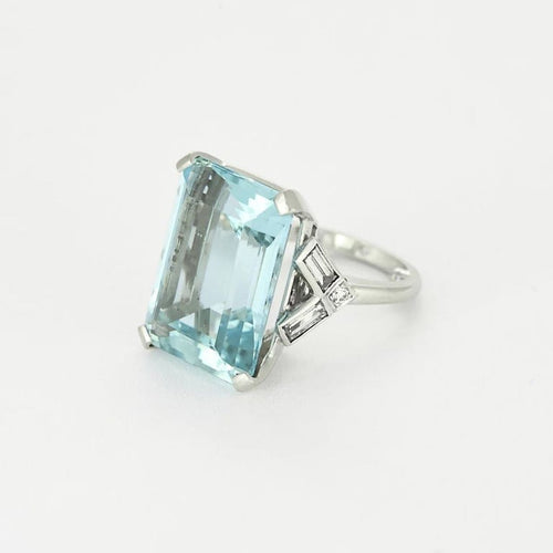 Bague 47 Bague Art Déco en platine et aigue marine 58 Facettes CAS0171
