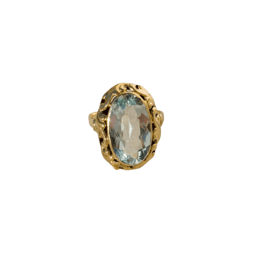 Bague 55 Jugendstil - Bague avec aquamarine en or jaune 14 carats 58 Facettes 1261