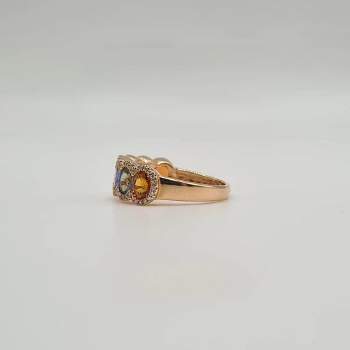 Bague 53 Bague or rose sertie de diamants naturels et saphirs multicolores 58 Facettes
