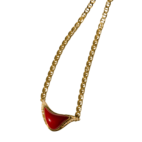 Collier Collier en or jaune 14 carats, corail et 21 diamants 58 Facettes 1851
