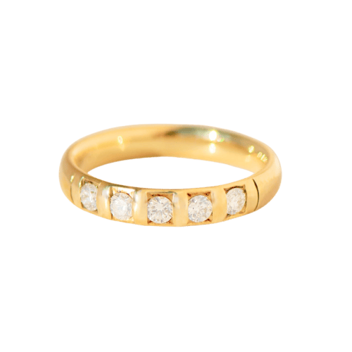 Bague 60.5 Bague demi-alliance mémoire vintage en or jaune 14 carats et diamants 58 Facettes