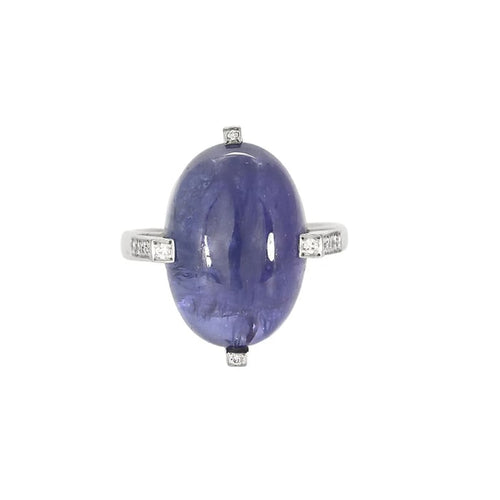Bague 55 Bague cabochon tanzanite en or blanc 18k et diamants 58 Facettes PL03