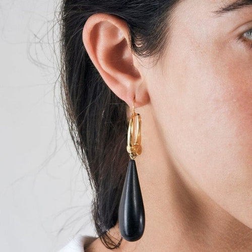 Boucles d'oreilles Boucles d’oreilles créoles têtes de béliers en or jaune 18k et ébène 58 Facettes AB59