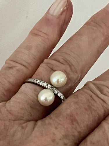 Bague 57 Bague Platine Perles Diamants 58 Facettes 5557