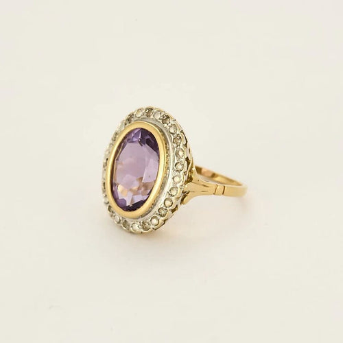 Bague 49.5 Bague pompadour en or jaune et blanc 18K avec améthyste et diamants 58 Facettes 58FC168