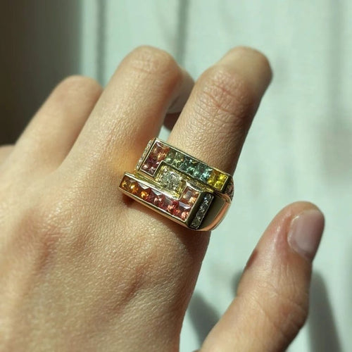 Bague 56 Bague - Or, Diamants & Saphirs de couleur 58 Facettes 250043SP