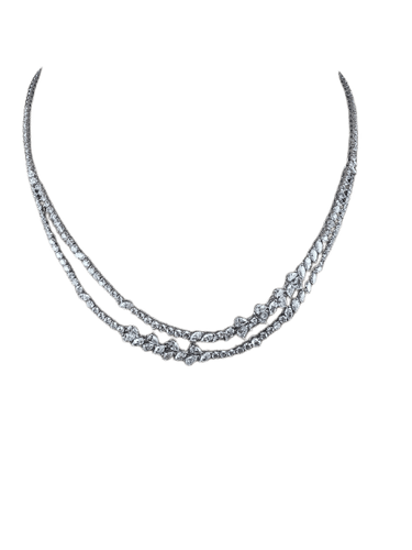 Collier Collier tennis double rang floral en or blanc 18k et diamants mixtes 58 Facettes NECK-445